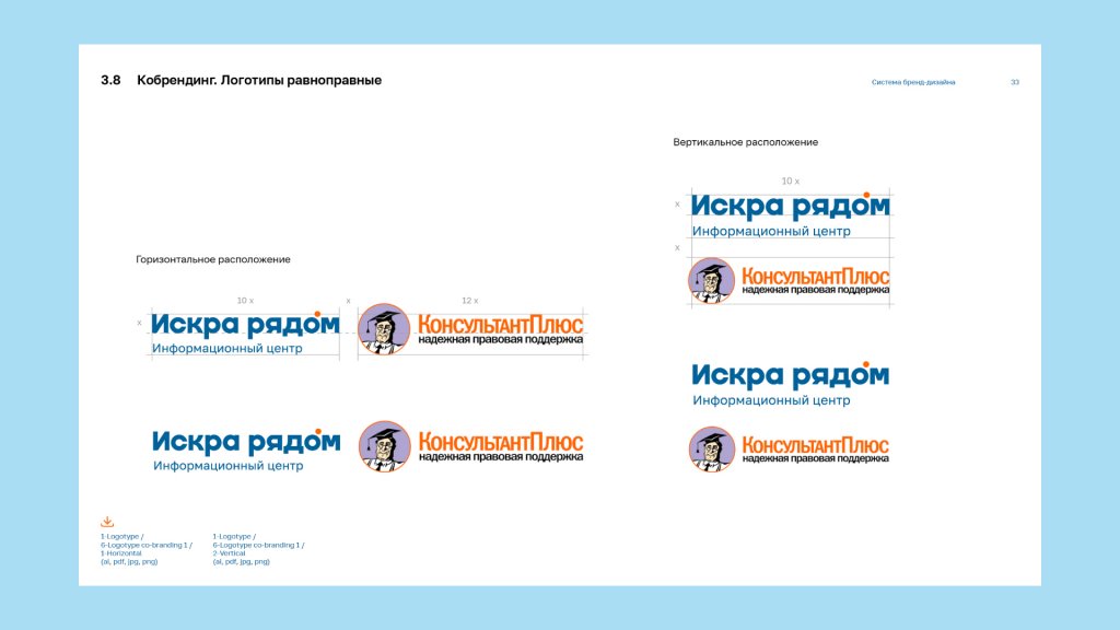 Страница брендбука Кобрендинг ИСКРА РЯДОМ